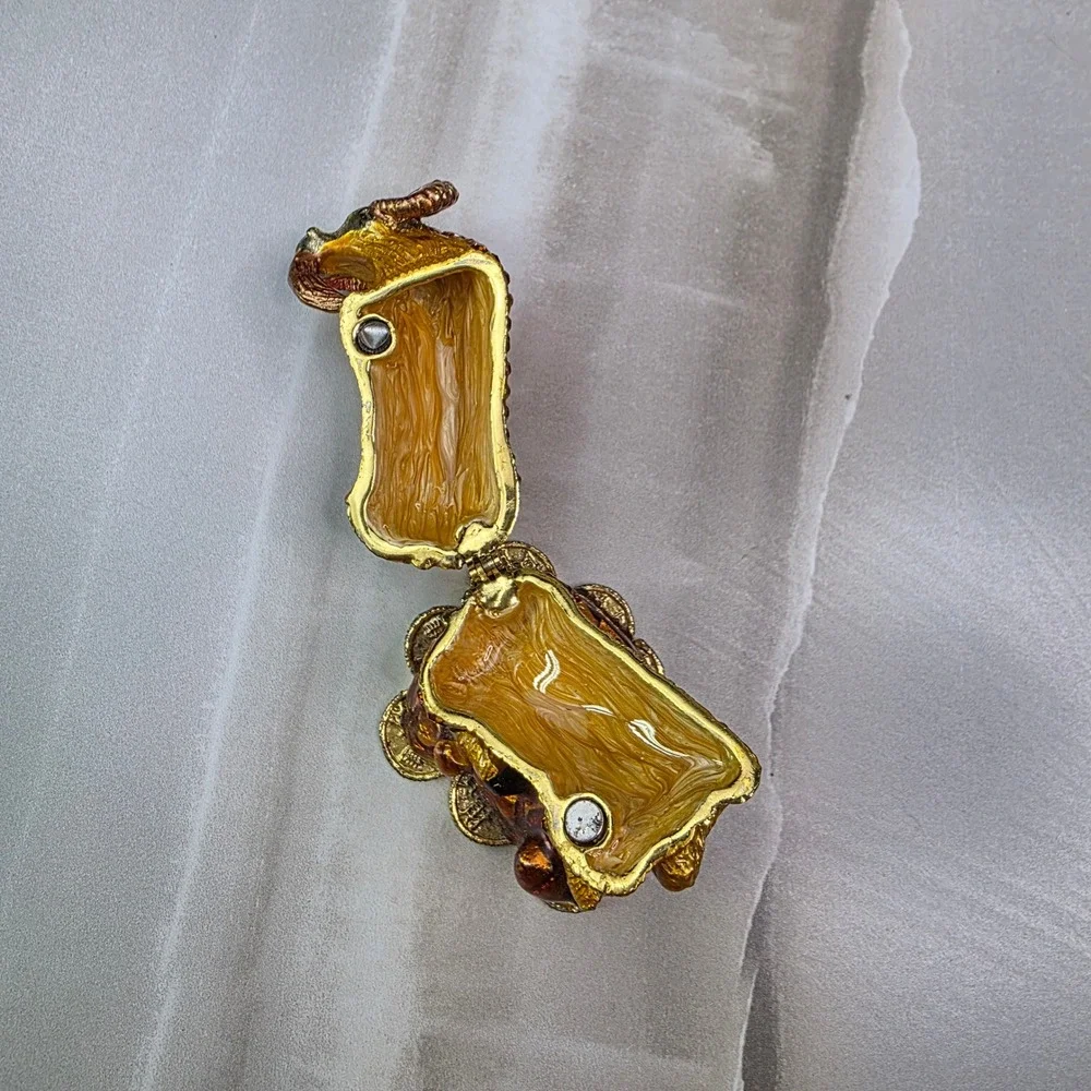 Chinese‎ Zodiac Ram Goat Trinket Box Enamel Crystal Prosperity Figurine 3.25